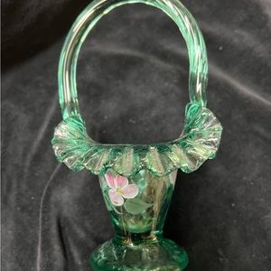 Vintage Fenton Signed, Hand Painted Glass Basket.